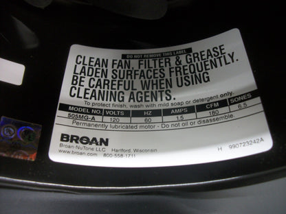 BROAN 8" VERTICAL DISCHARGE VENTILATOR 505MG 180CFM 6.5SONES NIB