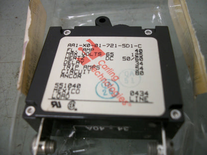CARLING SWITCH ANCOR CIRCUIT BREAKER AA1-X0-01-721-5D1-C 40AMP 250VOLT 1POLE NEW