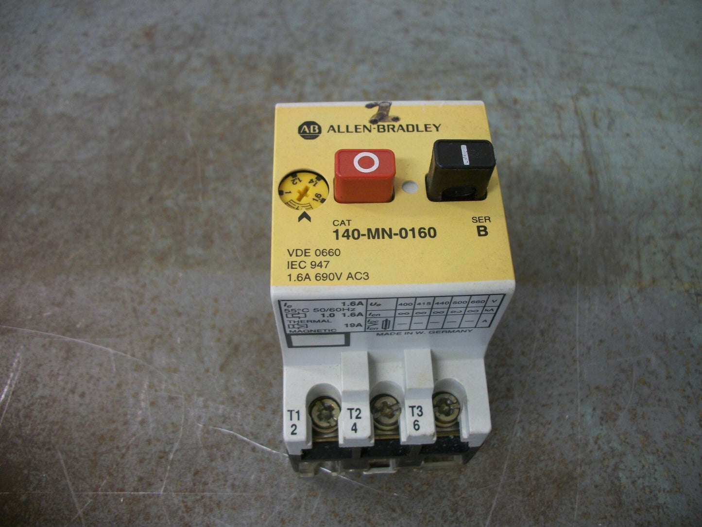 ALLEN-BRADLEY MOTOR CIRCUIT BREAKER 140-MN-0160 1.0-1.6AMP OLD