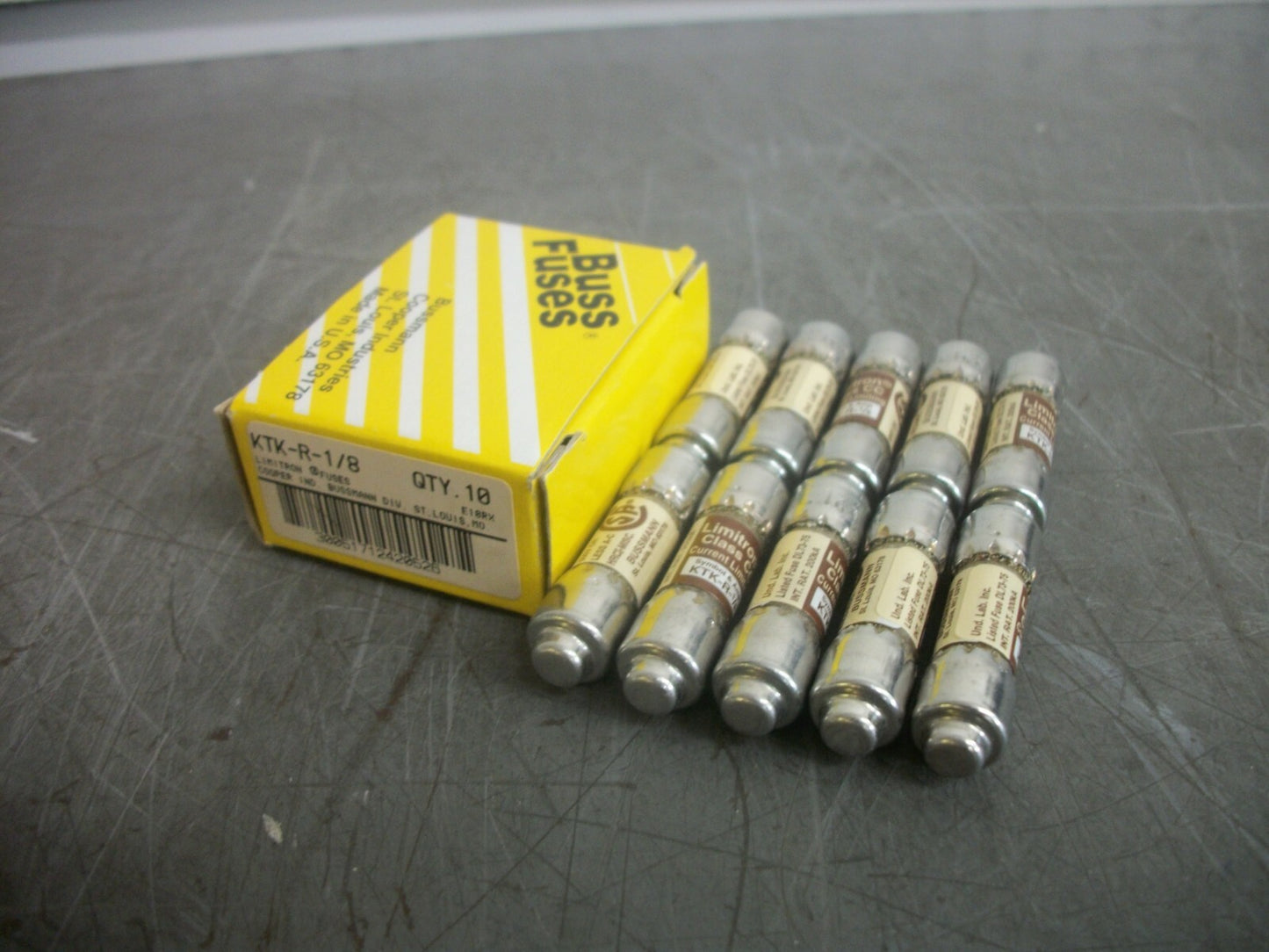 BUSSMANN BOX OF 10 LIMITRON FUSES KTK-R-1/8 1/8AMP 600VOLT NIB