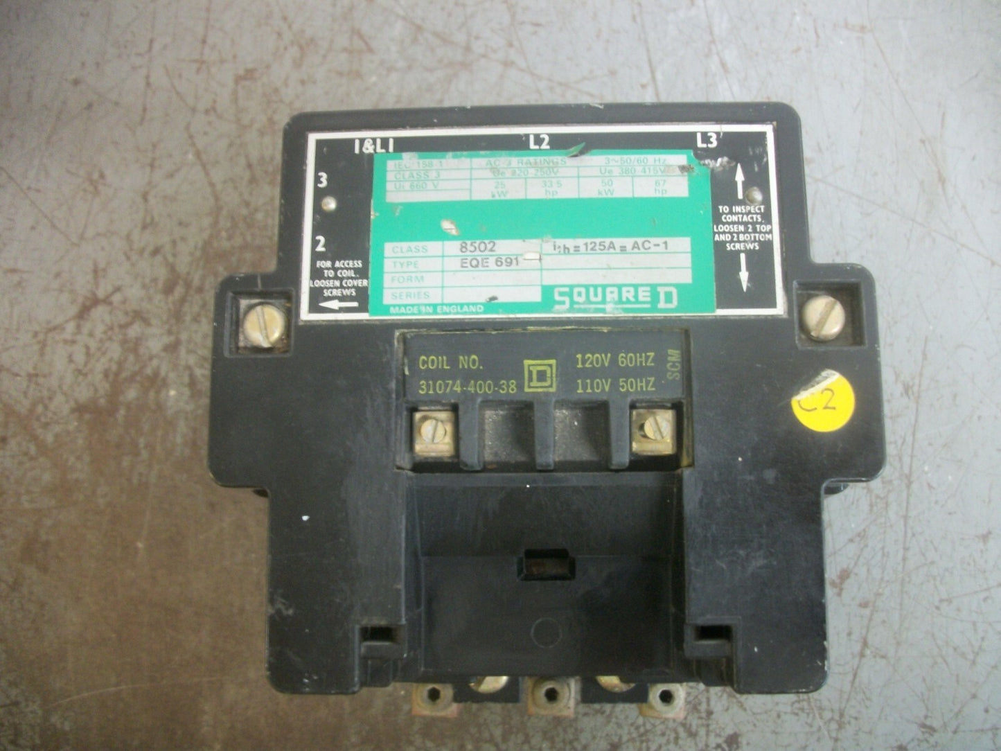 SQUARE D SIZE 3 CONTACTOR 8502EQE691 120VCOIL 3PH 415VOLT 67HP