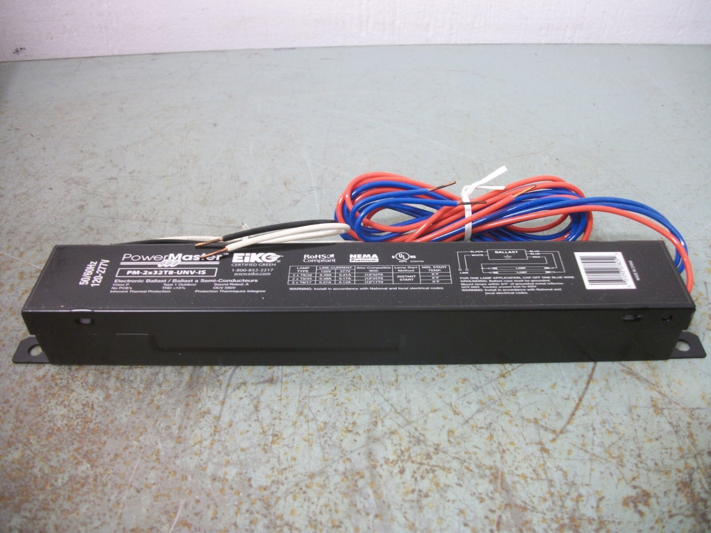 EIKO POWER MASTER ELECTRONIC BALLAST PM-2X32T8-UNV-IS 120-277VOLT NIB