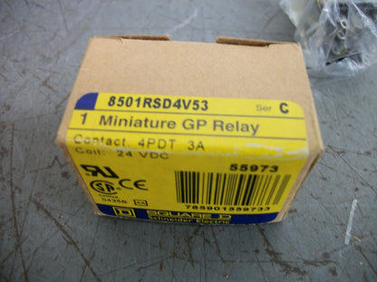 SQUARE D 4PDT MINI GP RELAY 8501RSD4V53 24VCOIL 3AMP NIB
