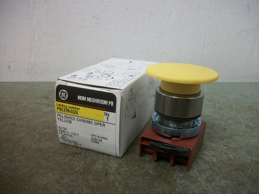 GE YELLOW MOMENTARY MUSHROOM PUSHBUTTON P9CEM4GN NIB