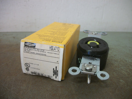 HUBBELL TWIST-LOCK SINGLE RECEPTACLE HBL4710 15AMP 125VOLT 2P 3W GRND NIB