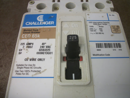 CHALLENGER CED CIRCUIT BREAKER CED3225 225AMP 240VOLT 3POLE W/HARDWARE