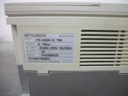 MITSUBISHI FREQROL-A024 0.75KW INVERTER DRIVE FR-A024-0.75K 230VOLT 5AMP