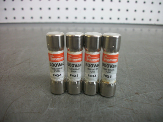 BUSSMANN LOT OF 4 TRON FUSES FNQ-5 5AMP 500VOLT NOB