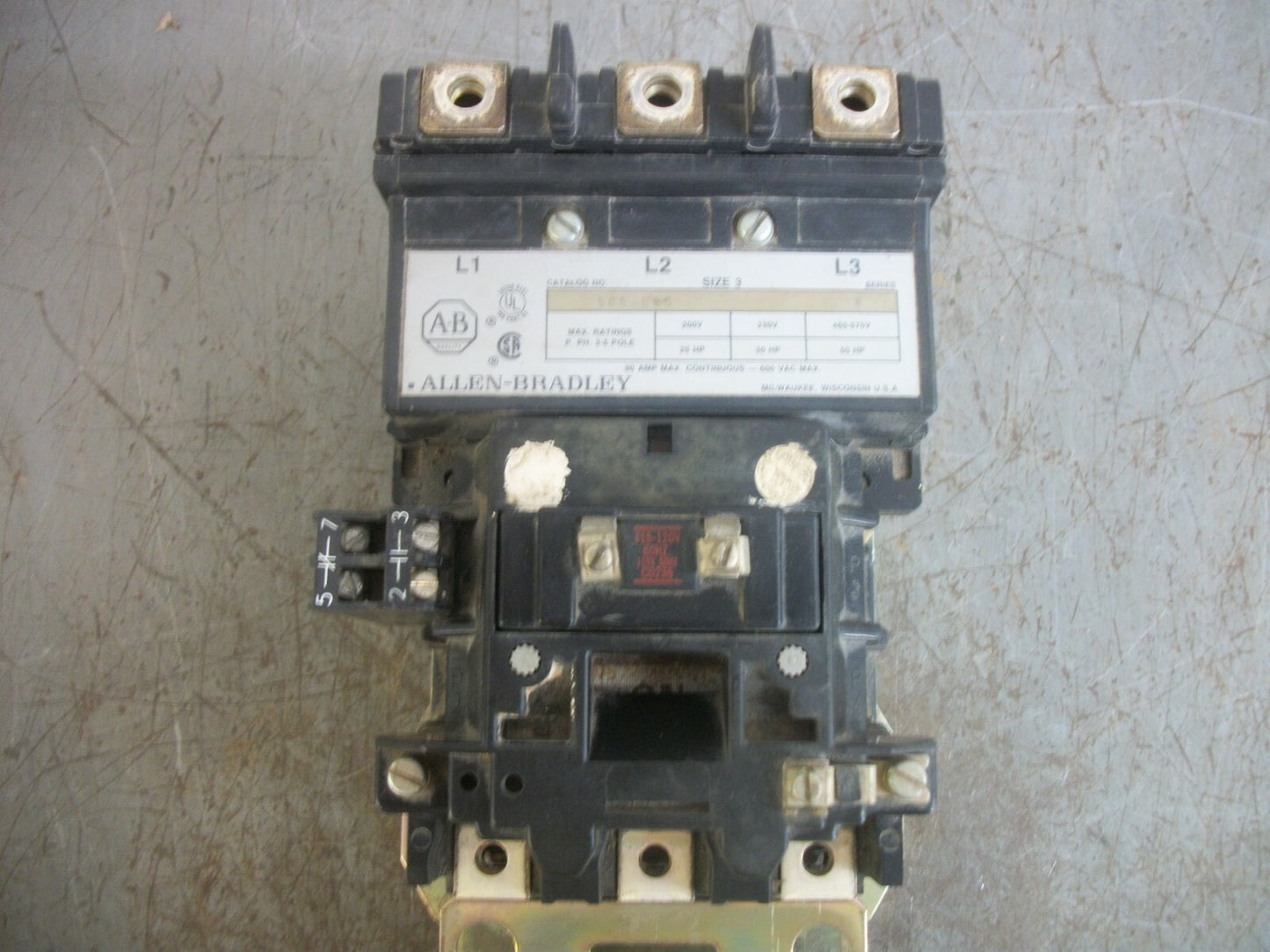 ALLEN-BRADLEY SIZE 3 CONTACTOR 505-DOD 90AMP 120VCOIL 3PH 600V 50HP