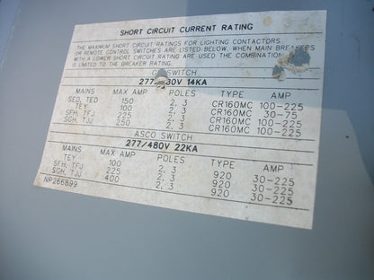 GE A SERIES PANELBOARD AQF3422LTXAXB5 225AMP 208Y/120VOLT 3PH W/200AMP L.C.