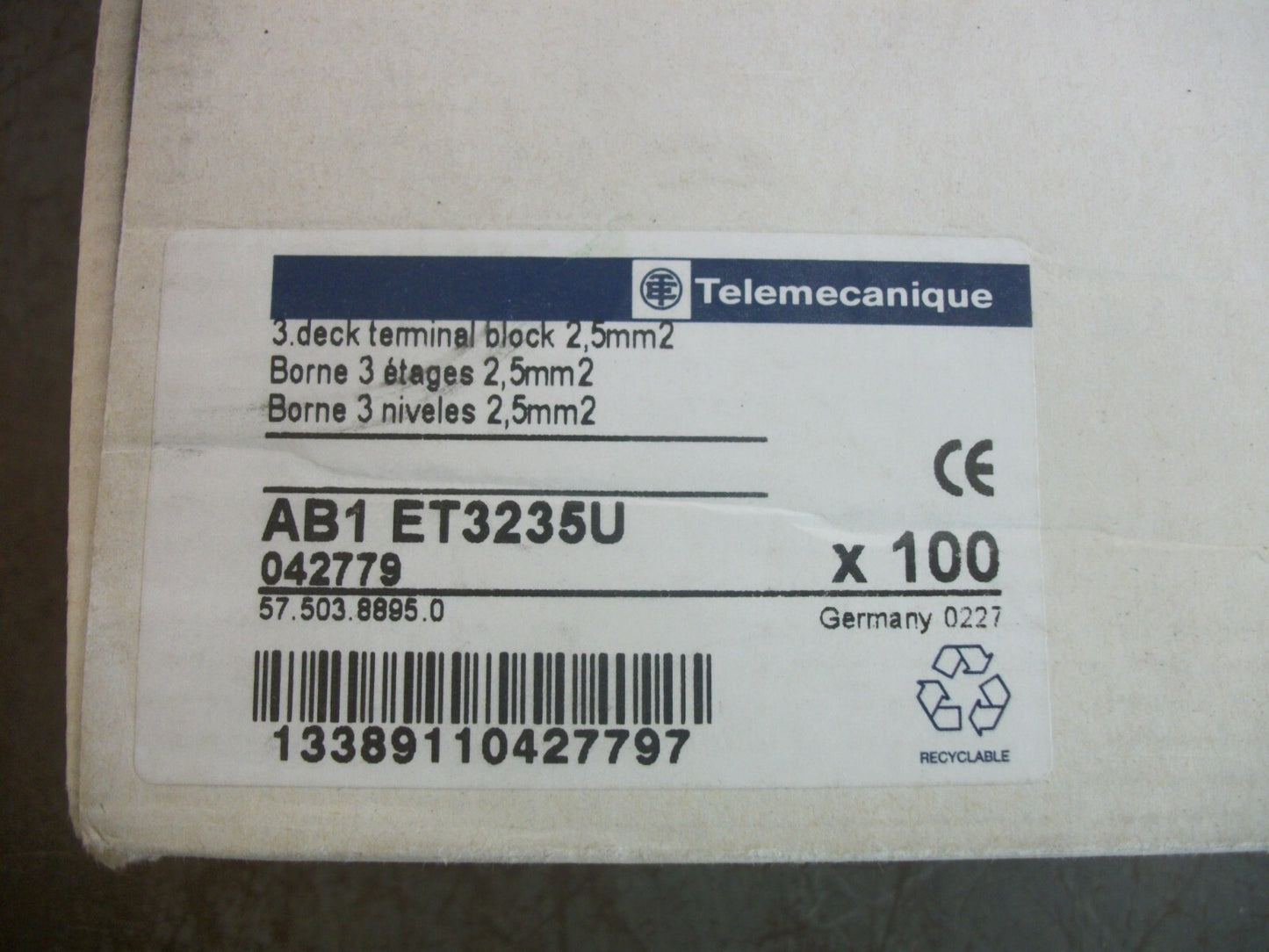 TELEMECANIQUE BOX OF 91 2.5mm2 3 DECK TERMINAL BLOCKS AB1ET3235U NIB