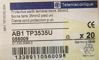 TELEMECANIQUE LOT OF 20 35mm2 EARTH TERMINAL BLOCKS AB1TP3535U NOB