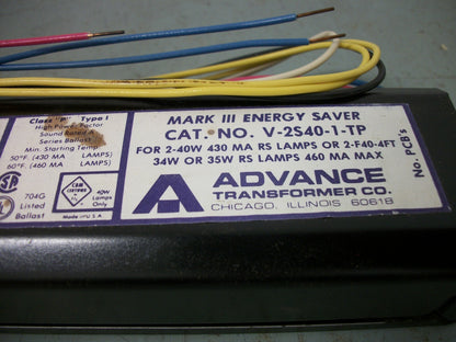 ADVANCE MARK III ENERGY SAVER BALLAST V-2S40-1-TP 277VOLT NIB