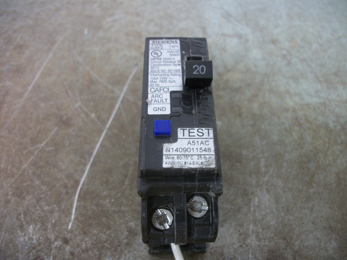 SIEMENS AFCI QAF2 CIRCUIT BREAKER QA120AFC 20AMP 120VOLT 1POLE