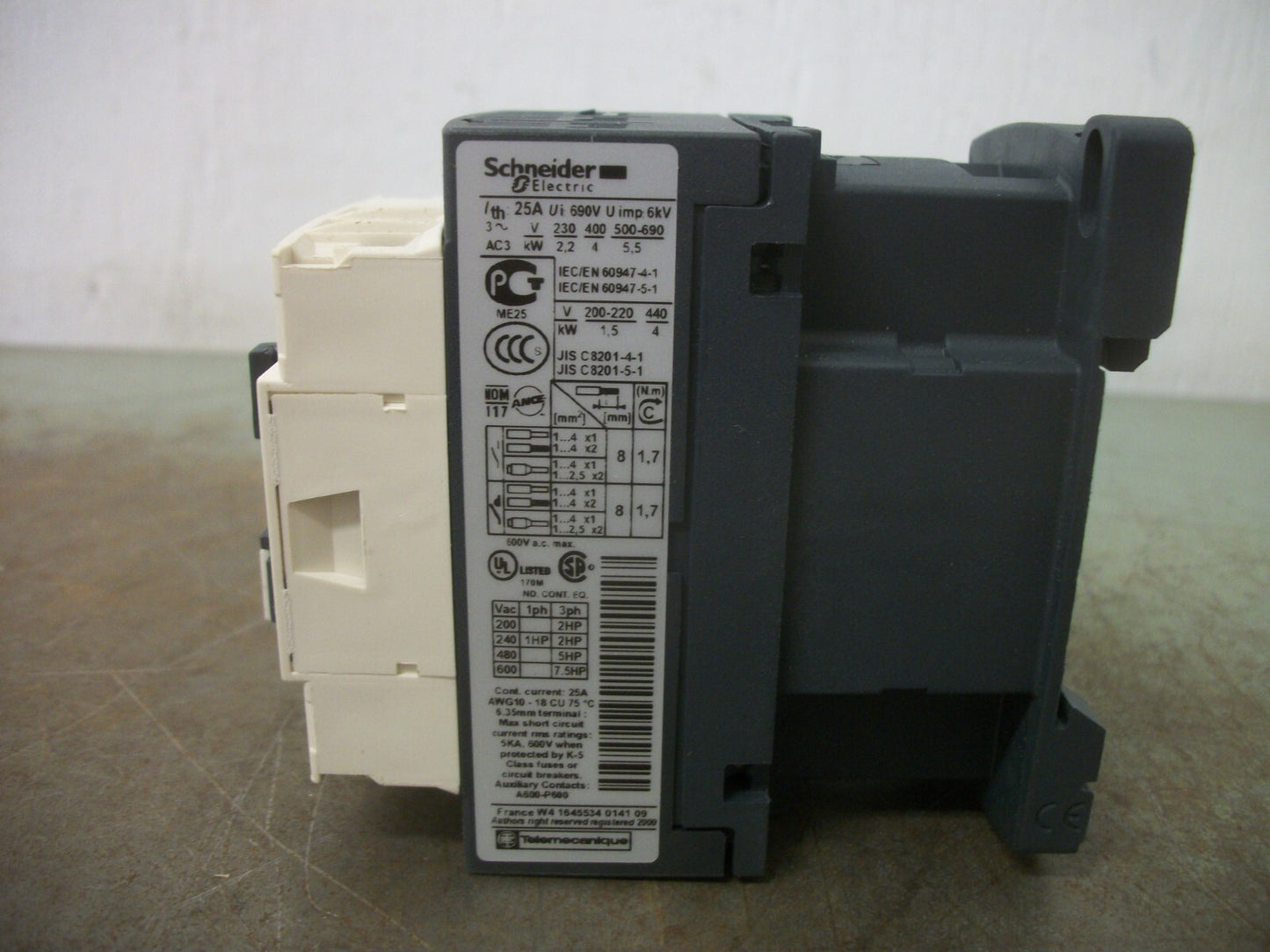 TELEMECANIQUE CONTACTOR LC1D09T7 25AMP 480VCOIL 3PH 600V 7.5HP