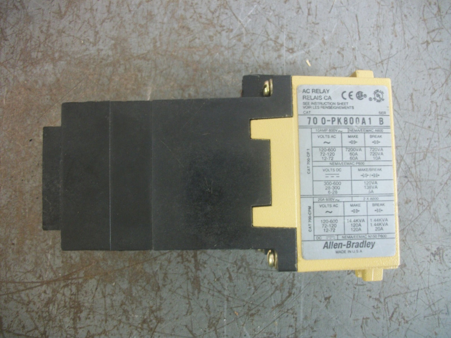 ALLEN-BRADLEY AC RELAY 700-PK800A1 120VCOIL 20AMP 600V