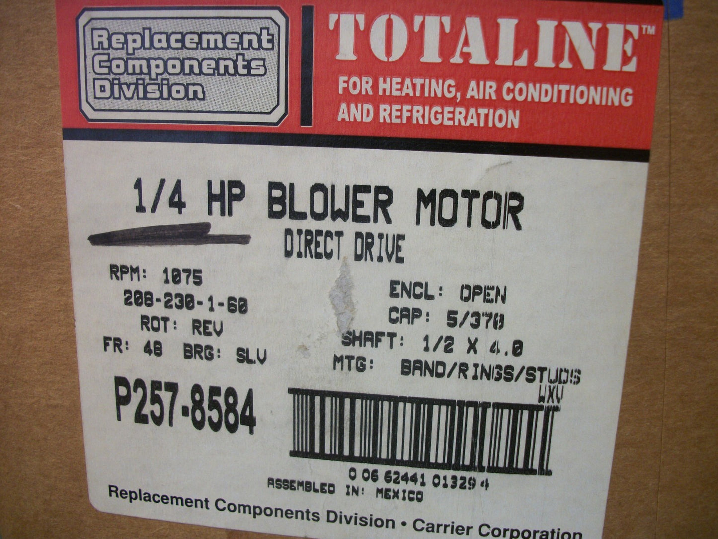 GE TOTALINE 1/4HP FR 48 BLOWER MOTOR P257-8584 230VOLT 1075RPM 1PH NIB