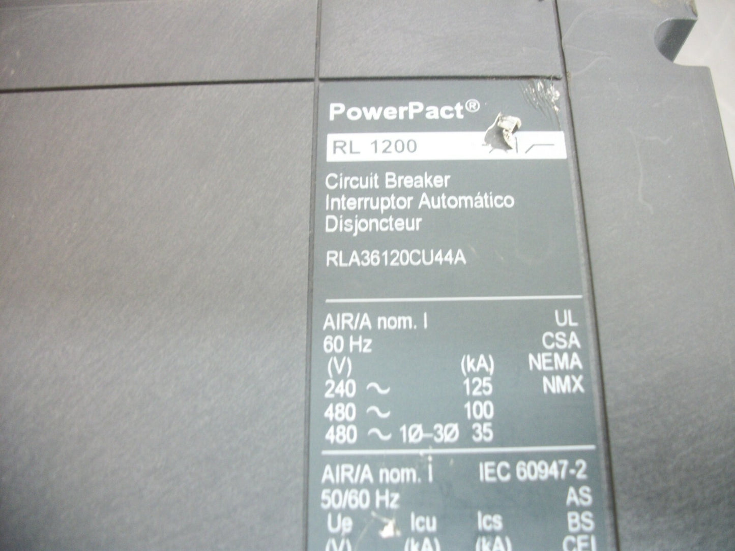 SQUARE D POWERPACT RL CIRCUIT BREAKER RLA361200CU44A 1200AMP 600VOLT 3POLE