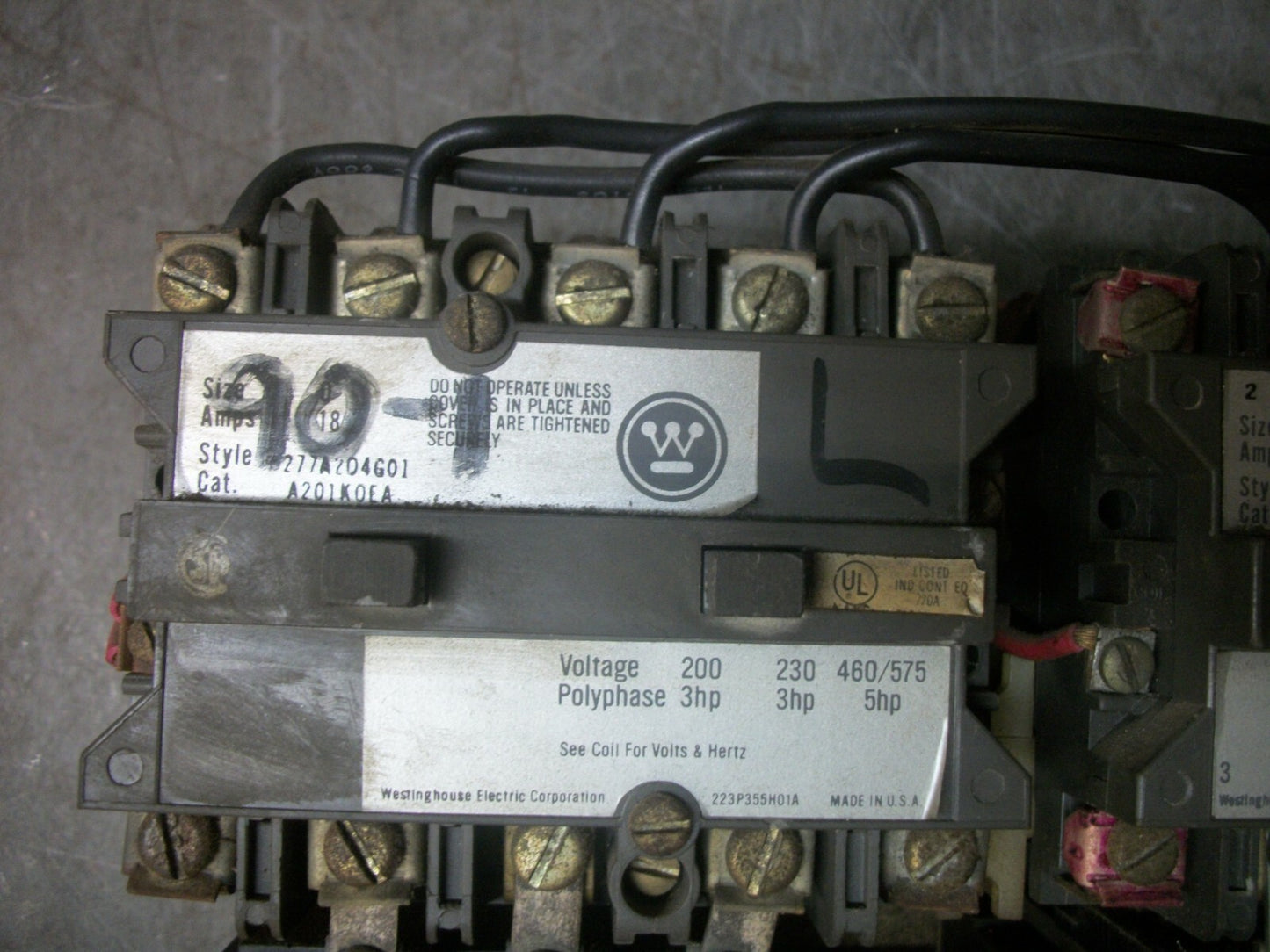 WESTINGHOUSE SIZE 0 TWO SPEED MOTOR STARTER A201K0EA A200M0CACM 120VCOIL