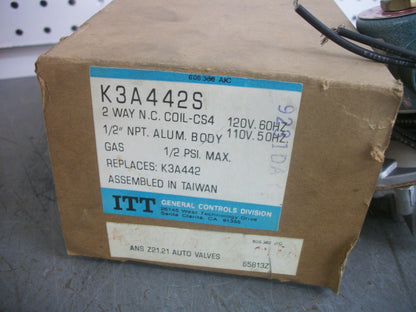 ITT 2-WAY 1/2" NPT SOLENOID VALVE K3A442S 120VCOIL 1/2 PSI NIB