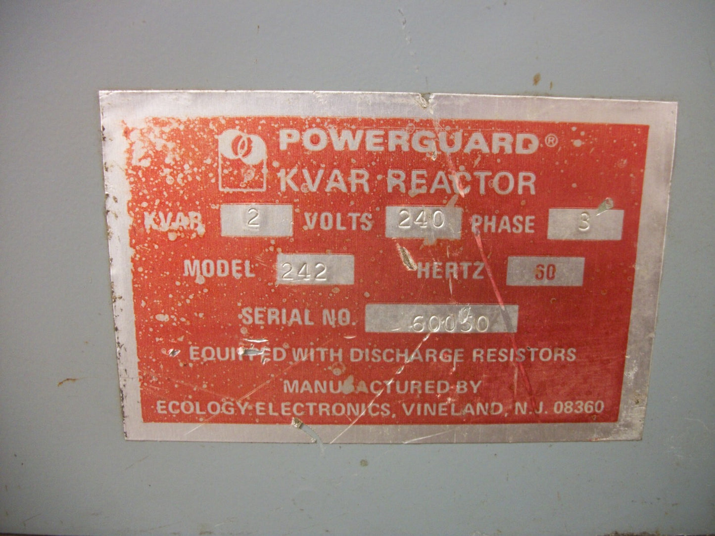 POWERGUARD KVAR REACTOR CAPACITOR 24-2 2KVAR 240VOLT 3PH
