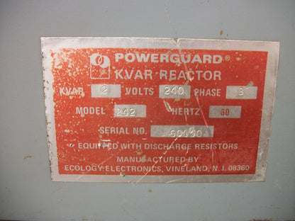 POWERGUARD KVAR REACTOR CAPACITOR 24-2 2KVAR 240VOLT 3PH