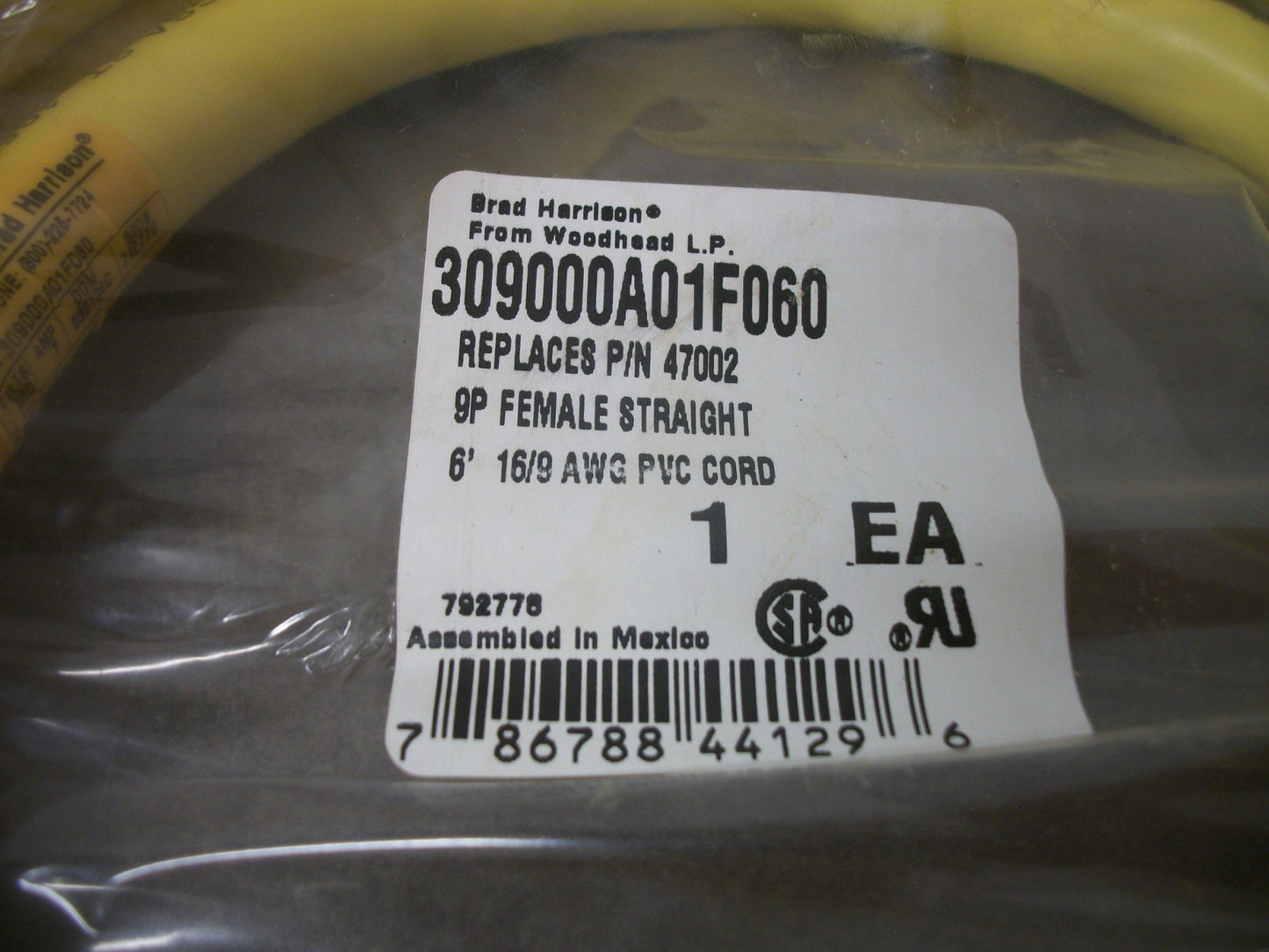 DANIEL WOODHEAD 6' STRAIGHT FEMALE CORDSET 309000A01F060 9P NEW