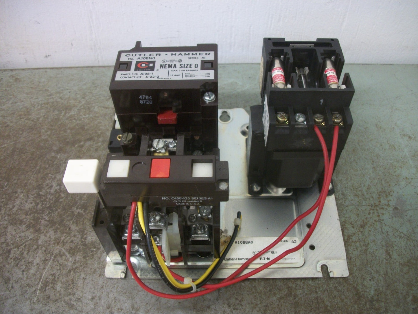 CUTLER-HAMMER SIZE 0 MOTOR STARTER A10BN0 A10BGA0 120VCOIL 3PH 600V 5HP