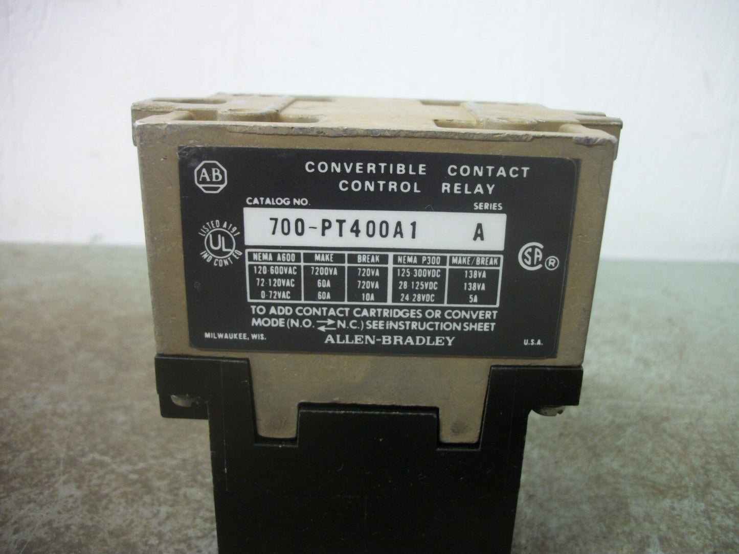 ALLEN-BRADLEY AC CONTROL RELAY 700-PT400A1 120VCOIL