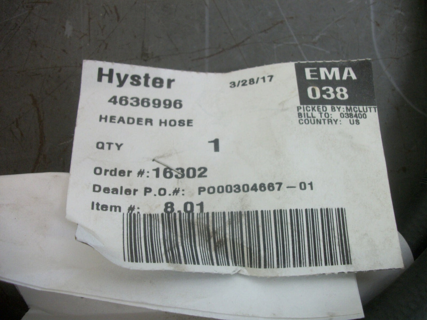 HYSTER HYDRAULIC HOSE ASSEMBLY 4636996 NEW
