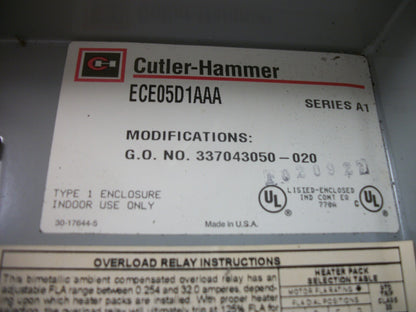 CUTLER-HAMMER ENCL MOTOR STARTER CE15DNS3 18AMP 120VCOIL 3PH 600V 15HP