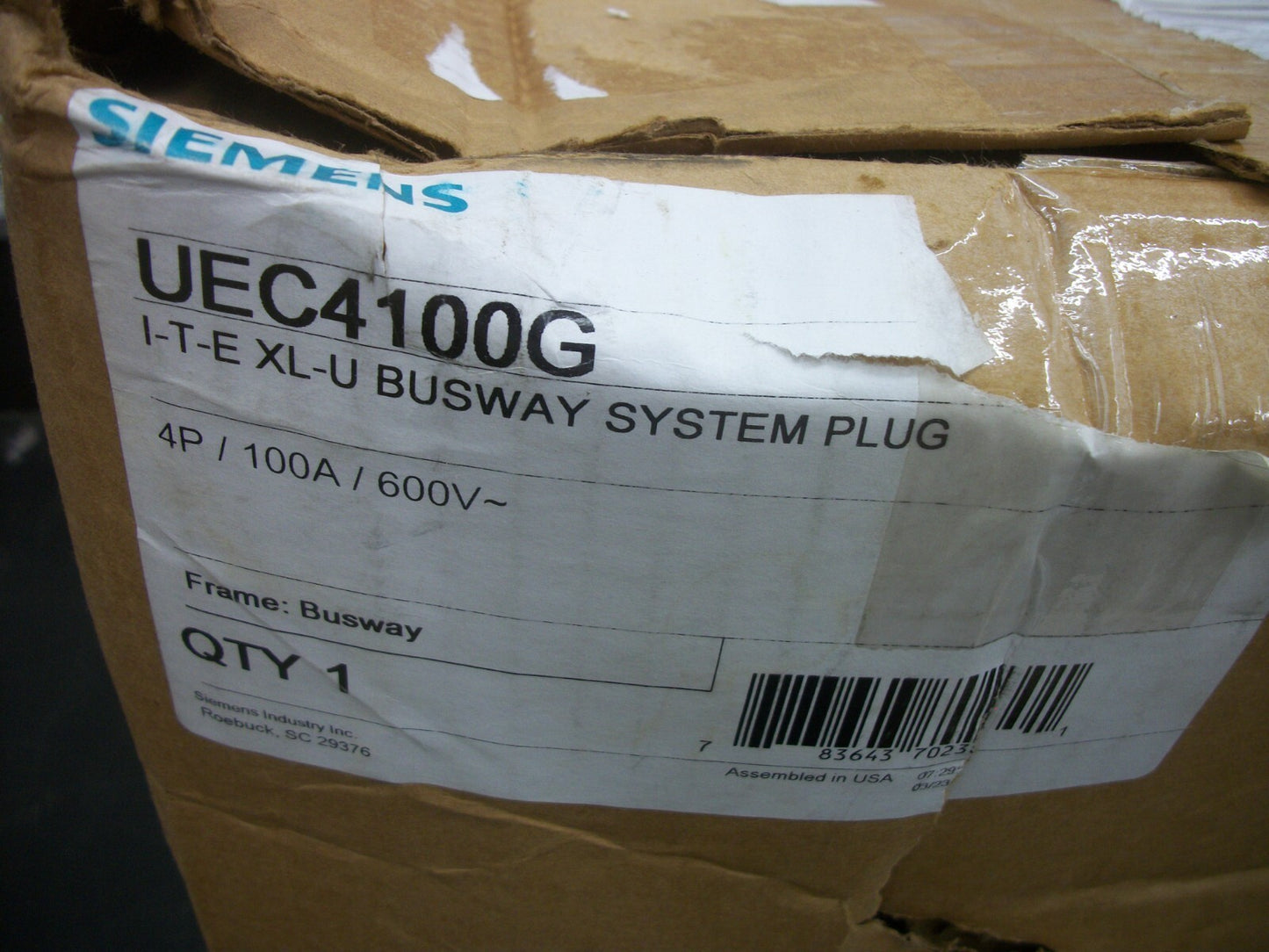 SIEMENS CIRCUIT BREAKER BUS PLUG UEC4100G 100AMP 600VOLT 4POLE 3PH NIB