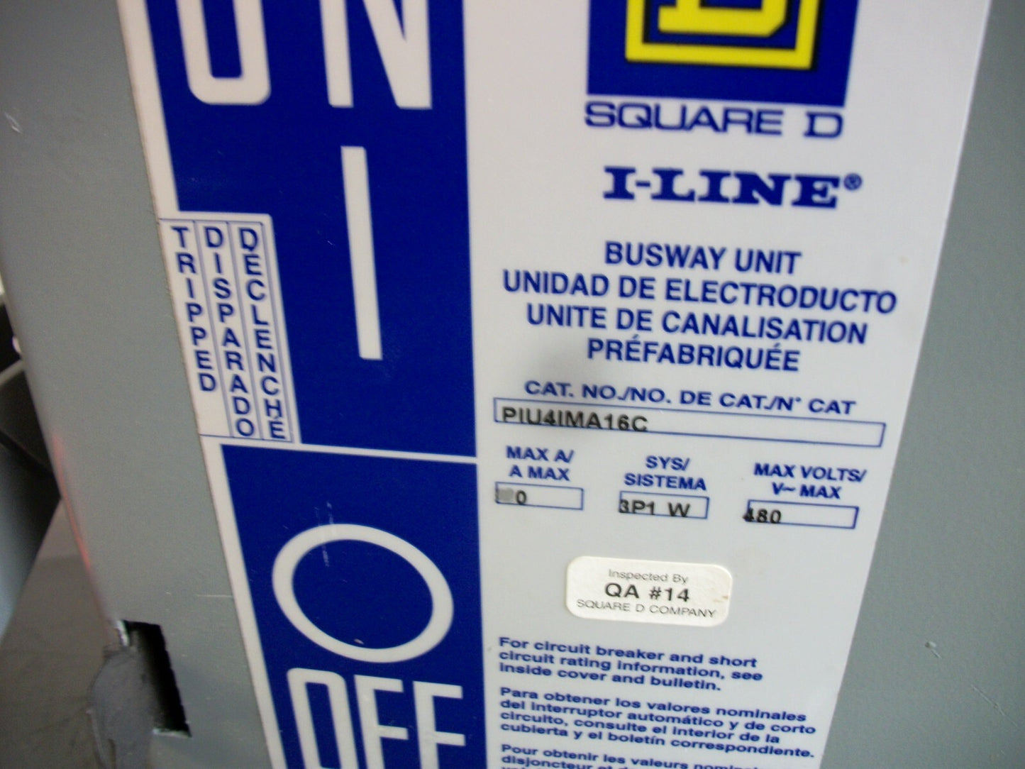 SQUARE D SURGE PROTECTIVE BUS PLUG PIU4IMA16C 480VOLT 3PH 4W FHP36000M4200 NOB