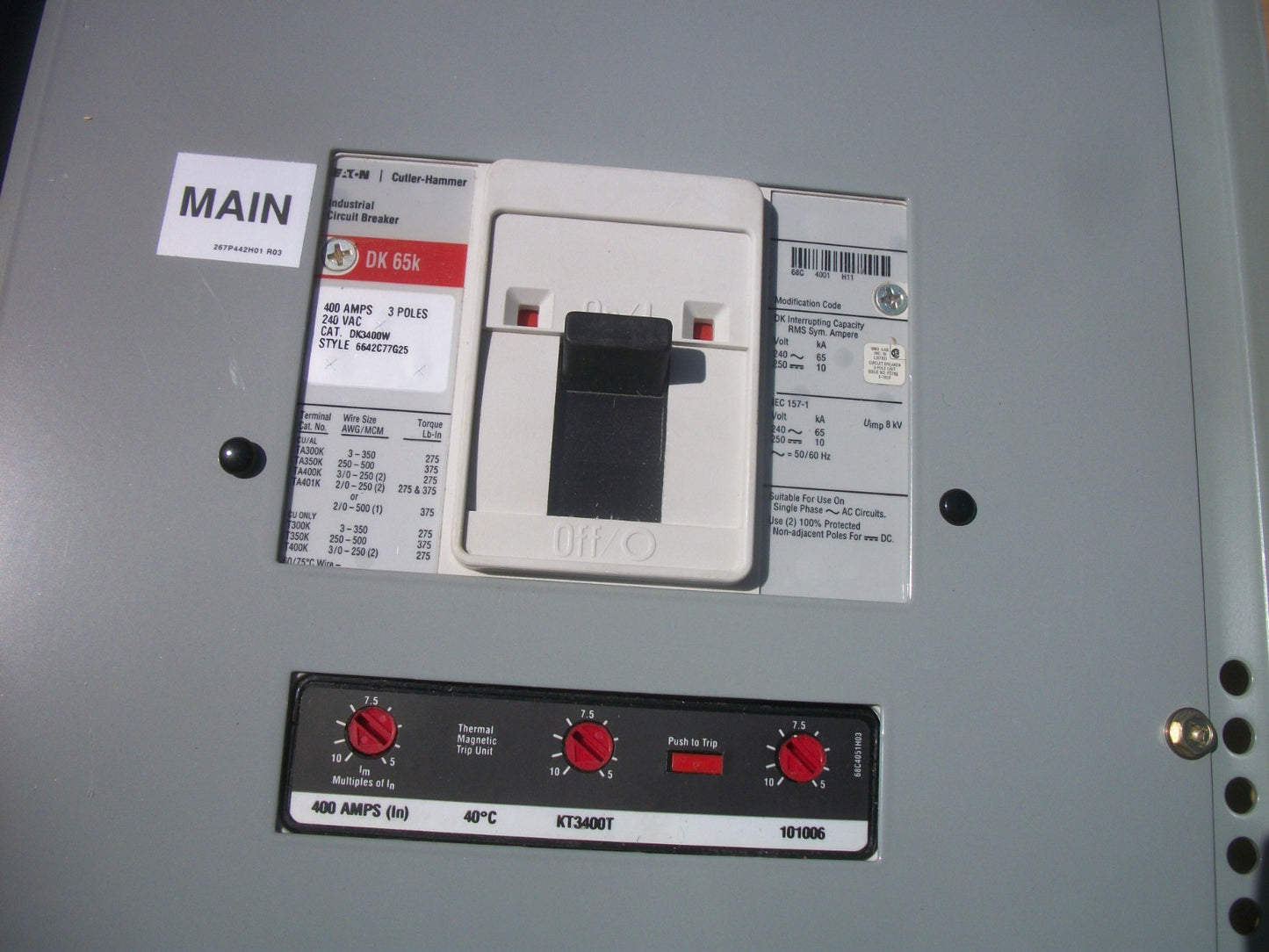 CUTLER-HAMMER PRL1A PANELBOARD INTERIOR 1C96652G01 400A 208Y/120V 3PH 400A MAIN