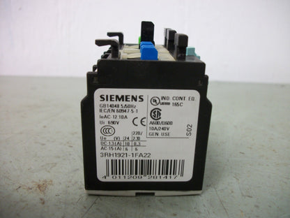 SIEMENS 2N.O. 2N.C. AUXILIARY CONTACT BLOCK 3RH1921-1FA22