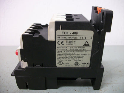 TECO ELECTRONIC OVERLOAD RELAY EOL-40P 1.6-8AMP