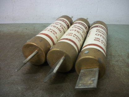 GOULD SHAWMUT LOT OF 3 ONE-TIME FUSES OTS150 150AMP 600VOLT