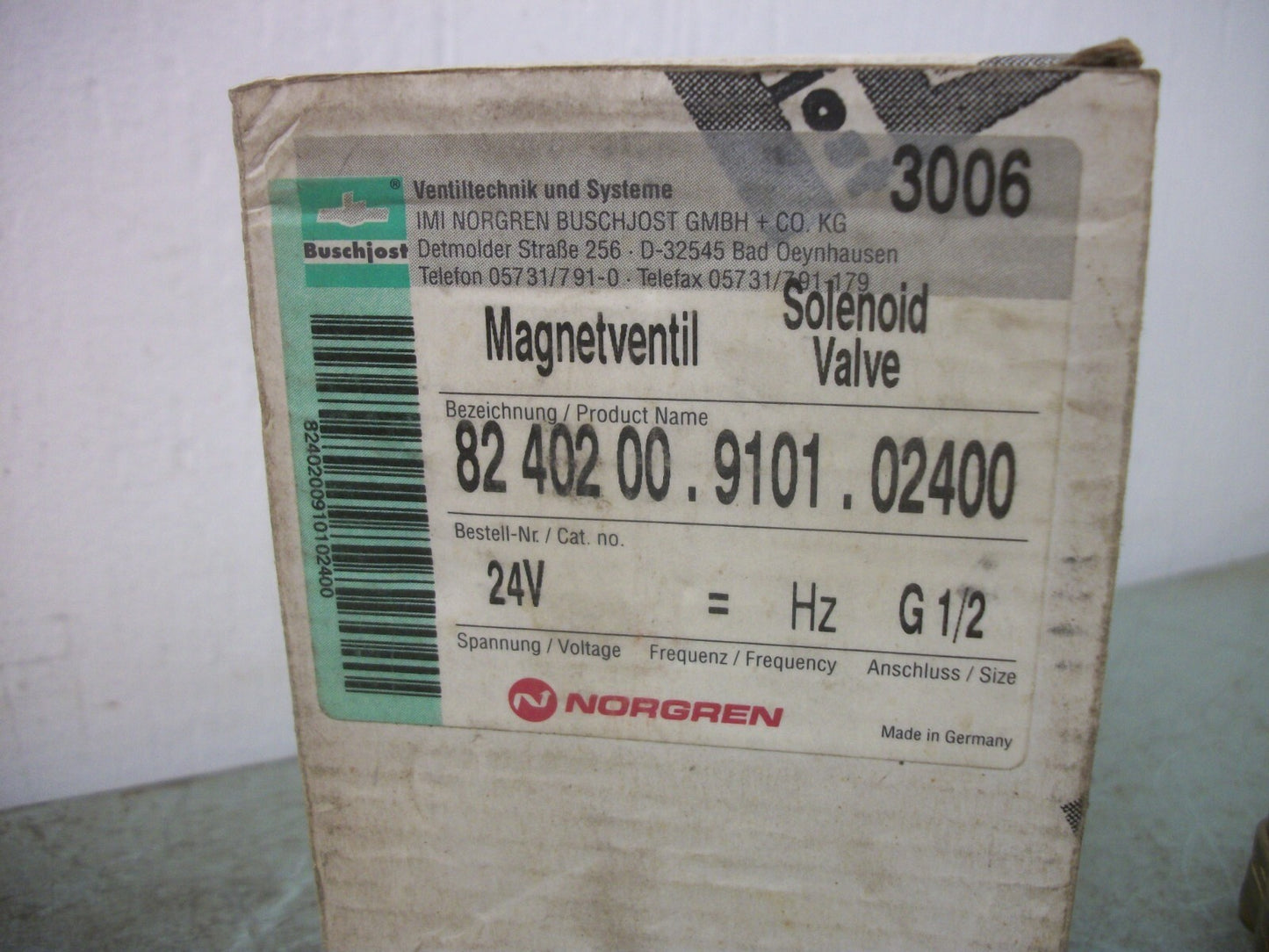 BUSCHJOST SOLENOID VALVE 8240200.9101 24VCOIL NIB