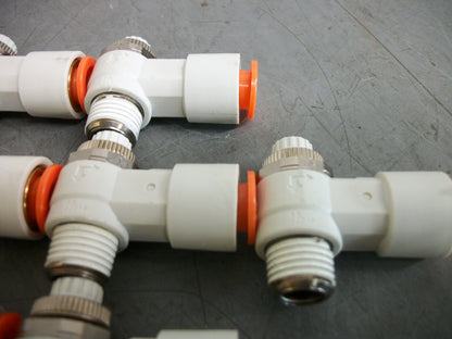 SMC LOT OF 10 3/8" PUSH TO CONNECT SPEED CONTROL VALVES AS2201F WHITE NOB