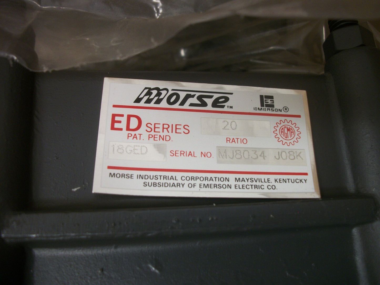 MORSE 20:1 RATIO GED REDUCER WORM GEAR SPEED REDUCER MJ8034 18 GED 20 R 56C NIB