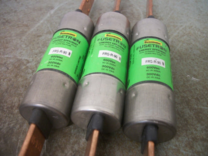 BUSSMANN LOT OF 3 ENERGY EFFICIENT FUSETRON FUSES FRS-R-90 90AMP 600VOLT