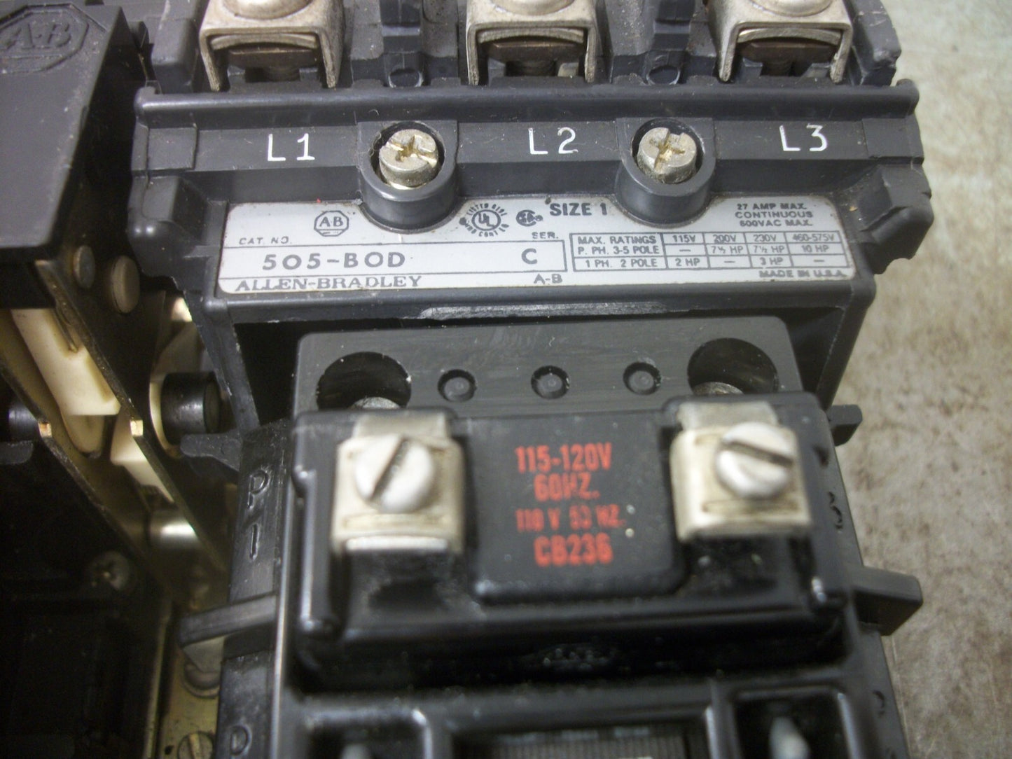 ALLEN-BRADLEY SIZE 1 REV STARTER 505-BOD 27AMP 120VCOIL 3PH 600V 10HP