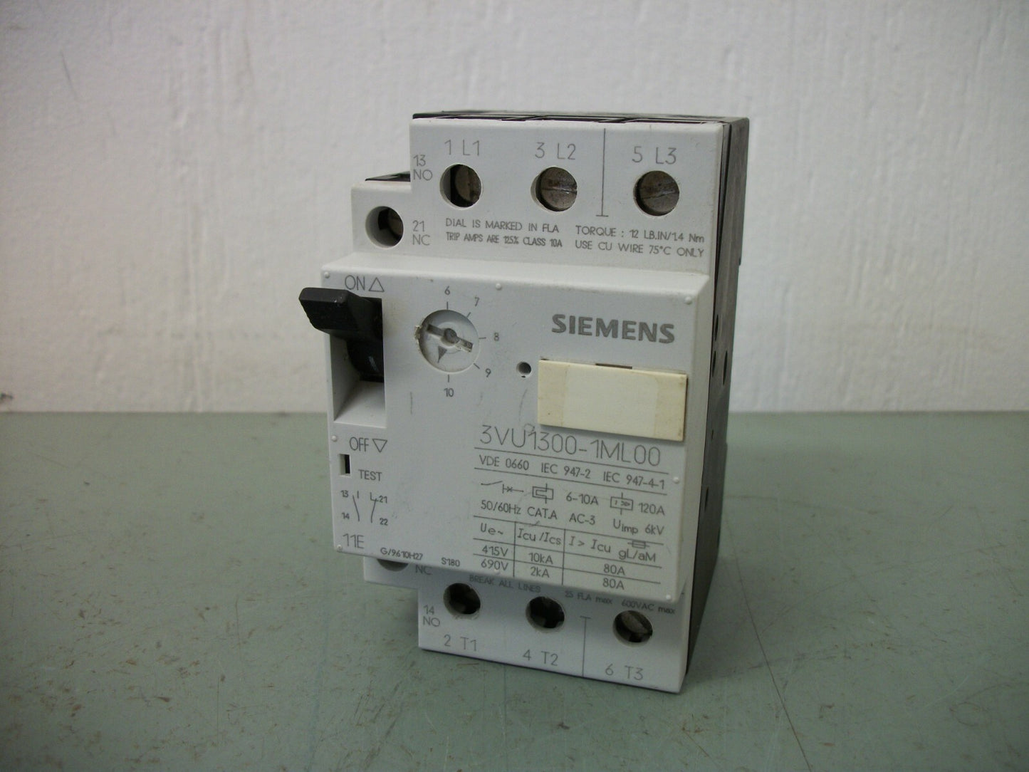 SIEMENS MOTOR CIRCUIT BREAKER 3VU1300-1ML00 6-10AMP