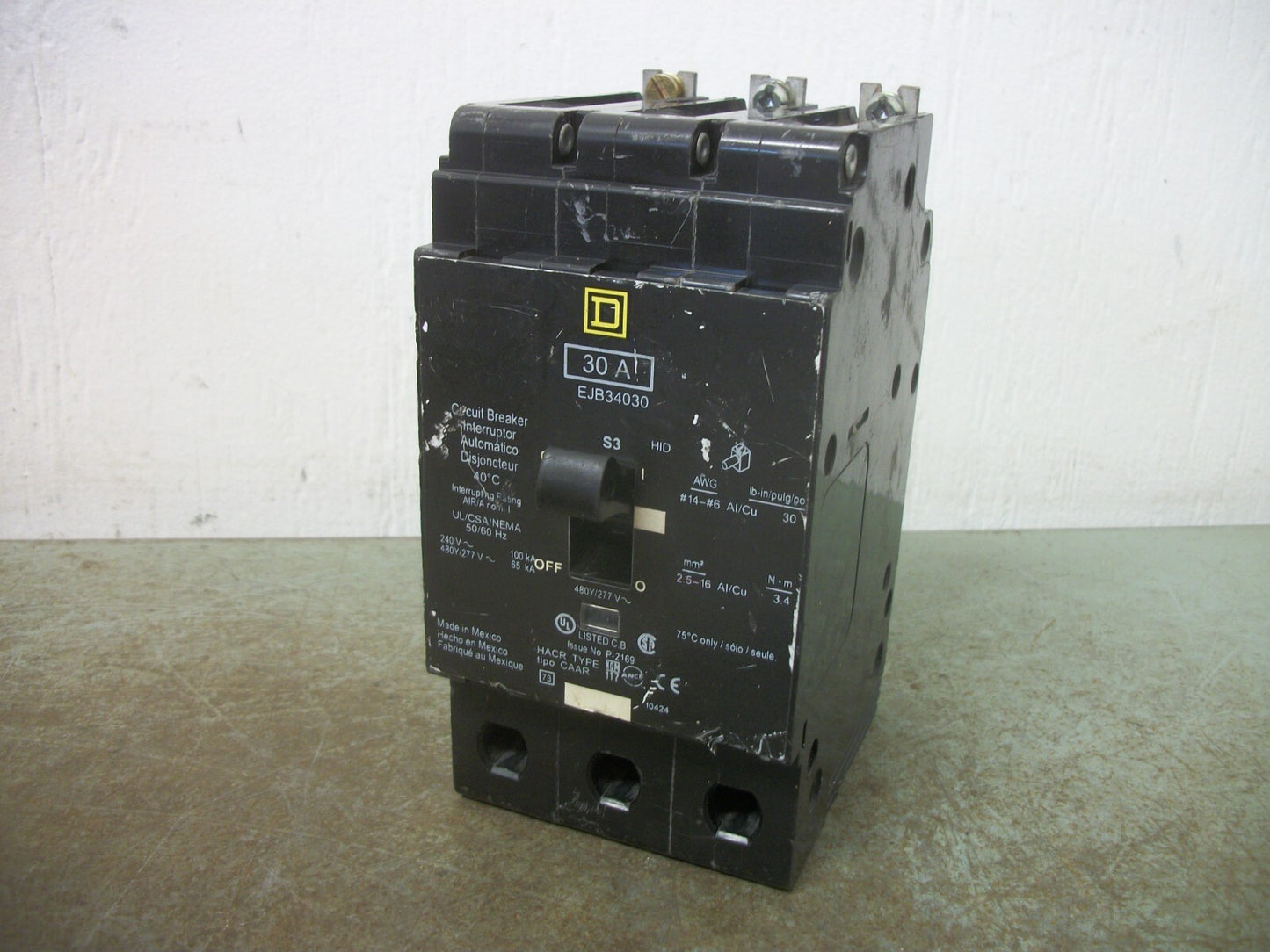SQUARE D EJB CIRCUIT BREAKER EJB34030 30AMP 480VOLT 3POLE