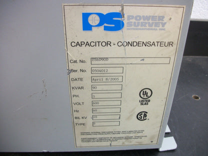 POWER SURVEY CAPACITOR PS6D90D 90KVAR 600VOLT 3PH