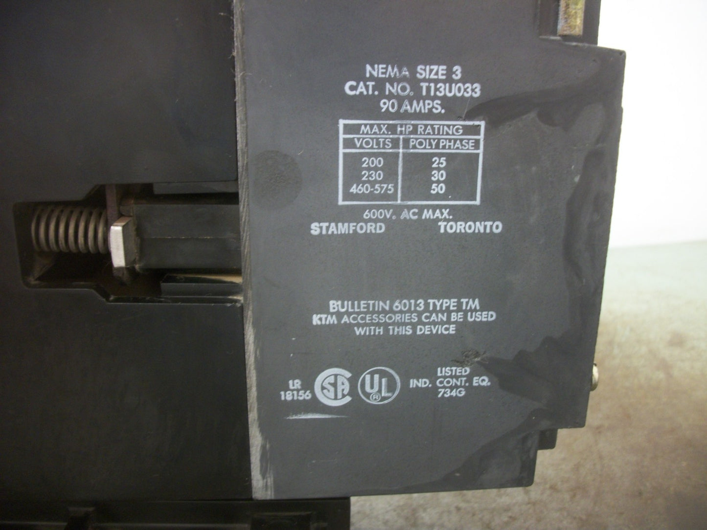 SYLVANIA SIZE 3 MOTOR STARTER T13U033 90AMP 120VCOIL 3PH 600V 50HP