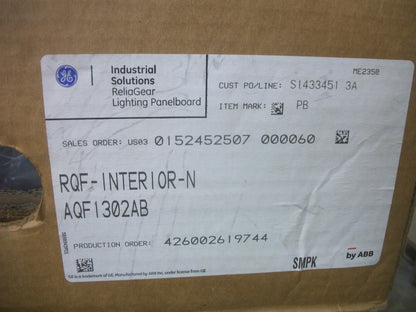 GE RELIAGEAR PANELBOARD INTERIOR AQF1302AB 225A 120/240V 1PH 200A MAIN NIB