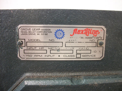 GROVE GEAR FLEXALINE 60:1 RATIO WORM GEAR SPEED REDUCER BM1262-2 .900HP