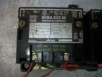SQUARE D SIZE 00 REV CONTACTOR 8702SAG4 120VCOIL 3PH 600V 2HP