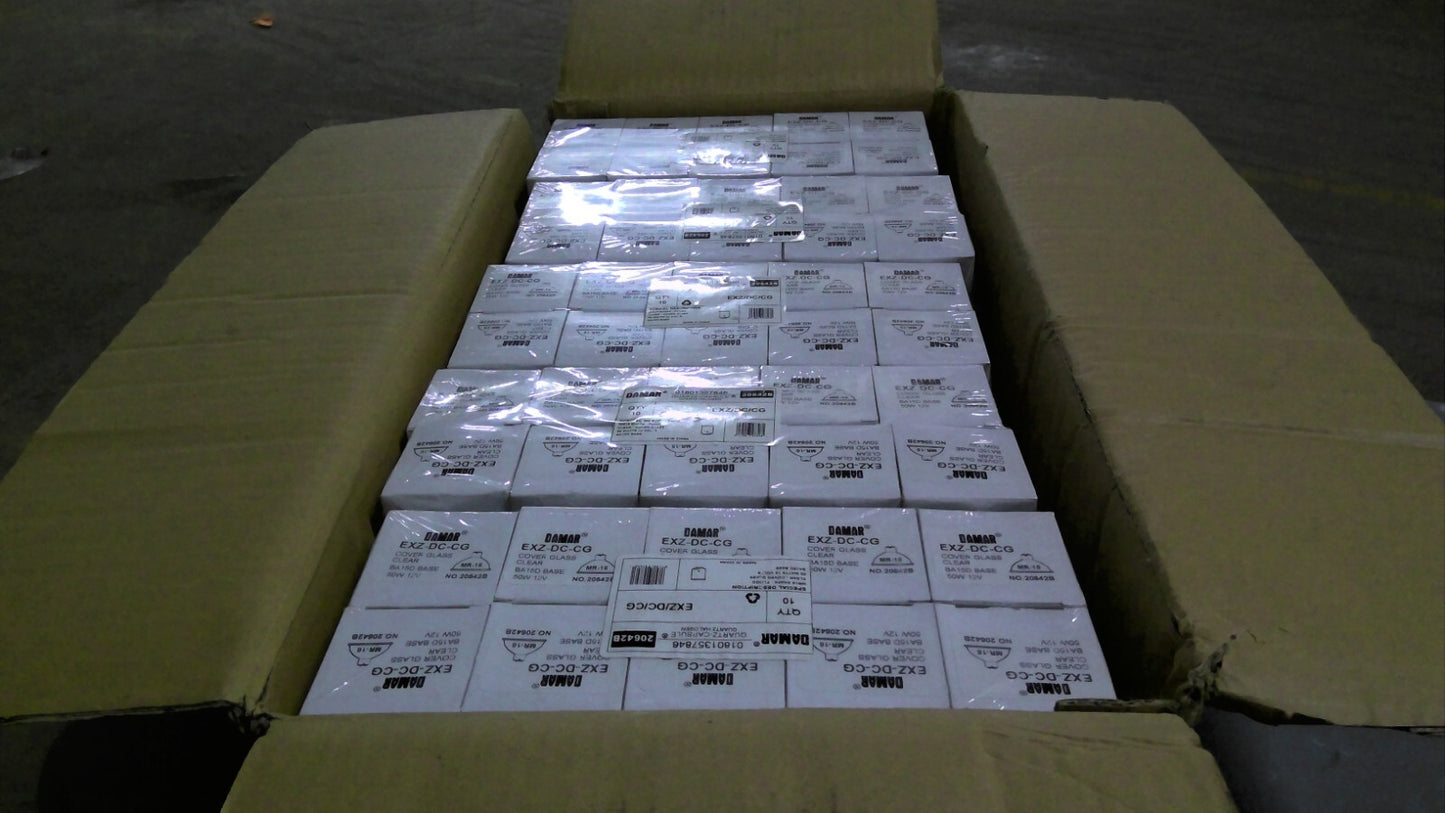 DAMAR 20642B BOX OF 100 MR16 FLOOD CLEAR QUARTZ-CAPSULE HALOGEN BULBS EXZ/DC/CG